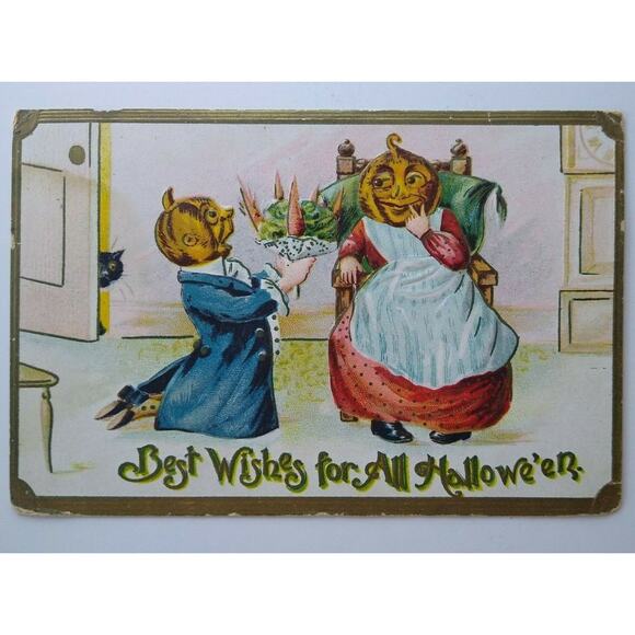 Halloween Postcard Gottschalk Human Faces Fantasy Goblins Fort Wayne IND 1911 - Picture 2 of 5